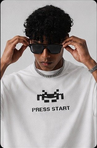 T-shirt UNIQON, face, motif Press Start